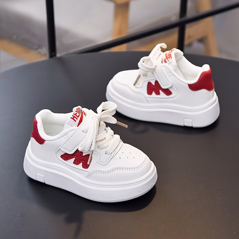 Pair of Kids’ Stylish Vintage-Inspired Casual Sneakers Featuring a Clean Solid-Color Design and Adjustable Lace-Up Closure for a Secure Fit